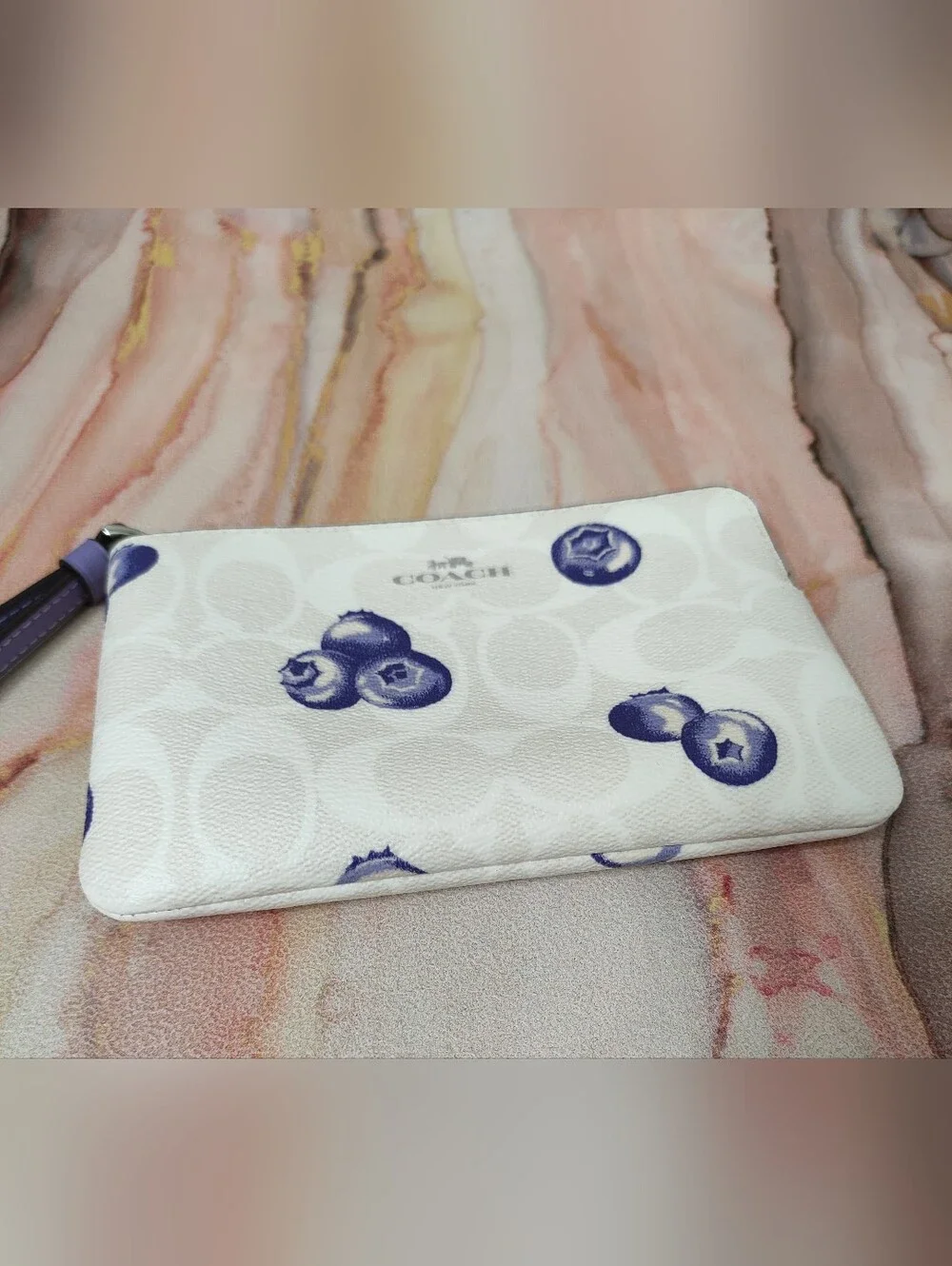 Coach Corner Zip CR817 Wristlet In Signature Canvas With Blueberry Print